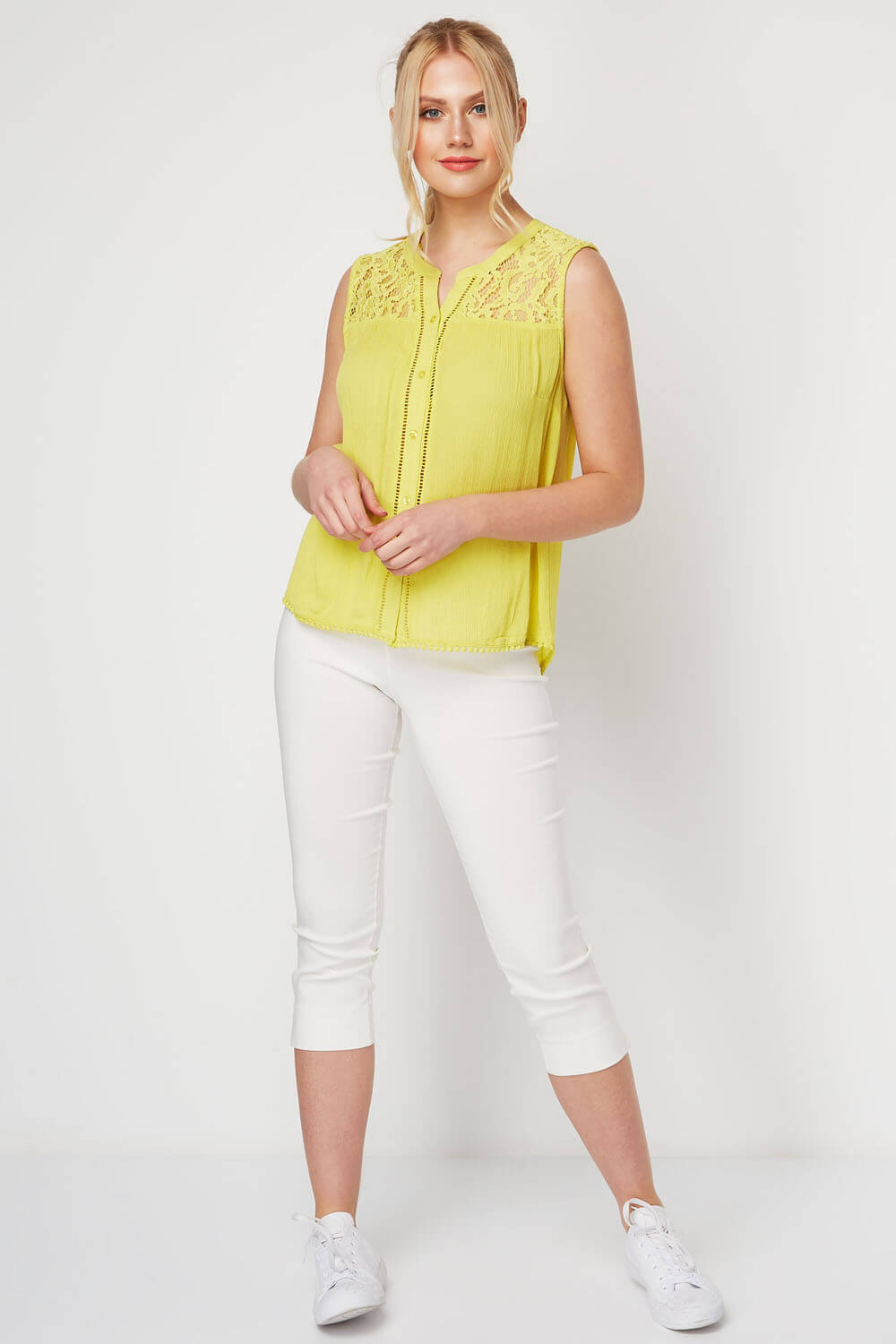 Lime Lace Insert Button Up Blouse, Image 2 of 8