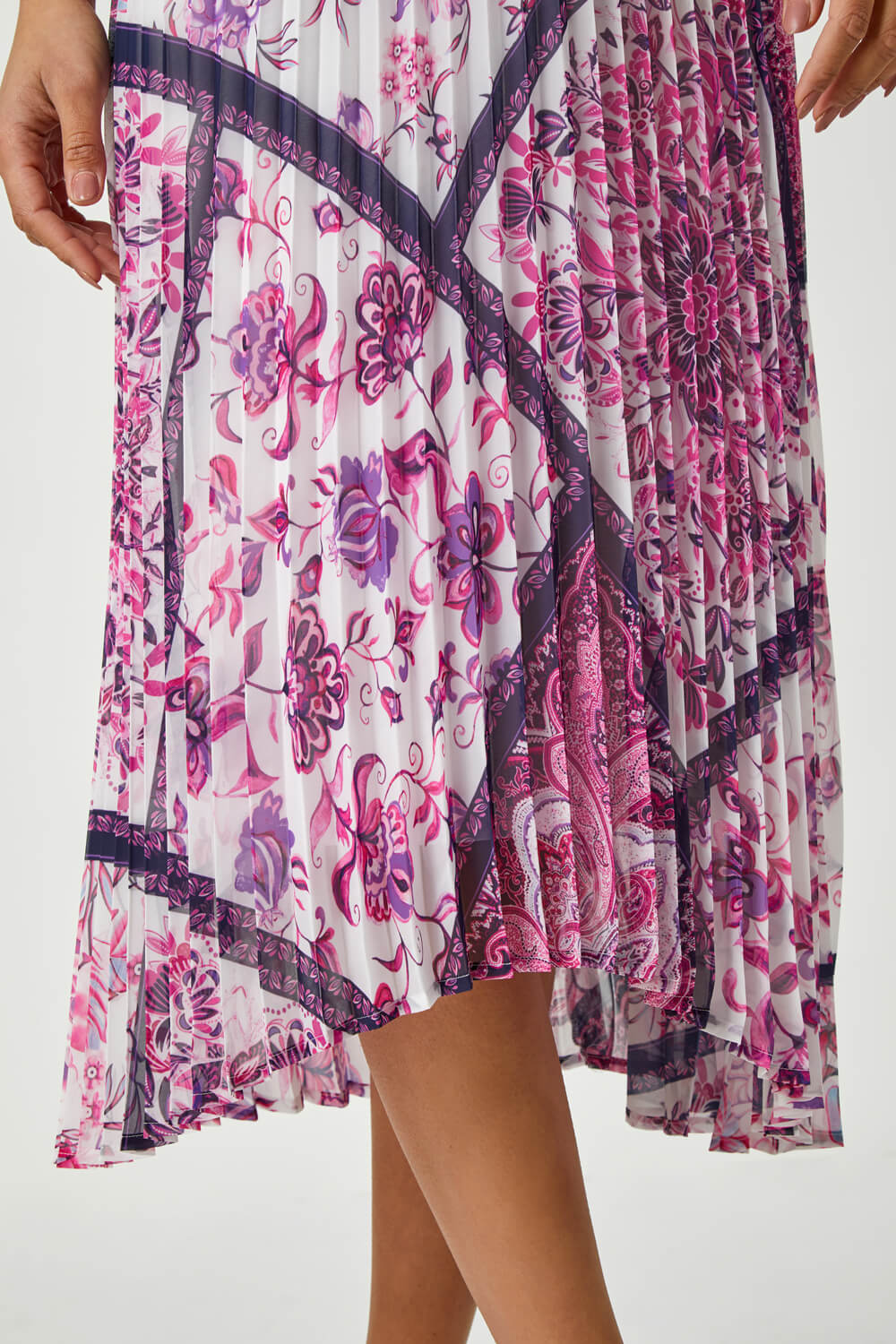 PINK Paisley Scarf Print Pleated Midi Dress, Image 5 of 5