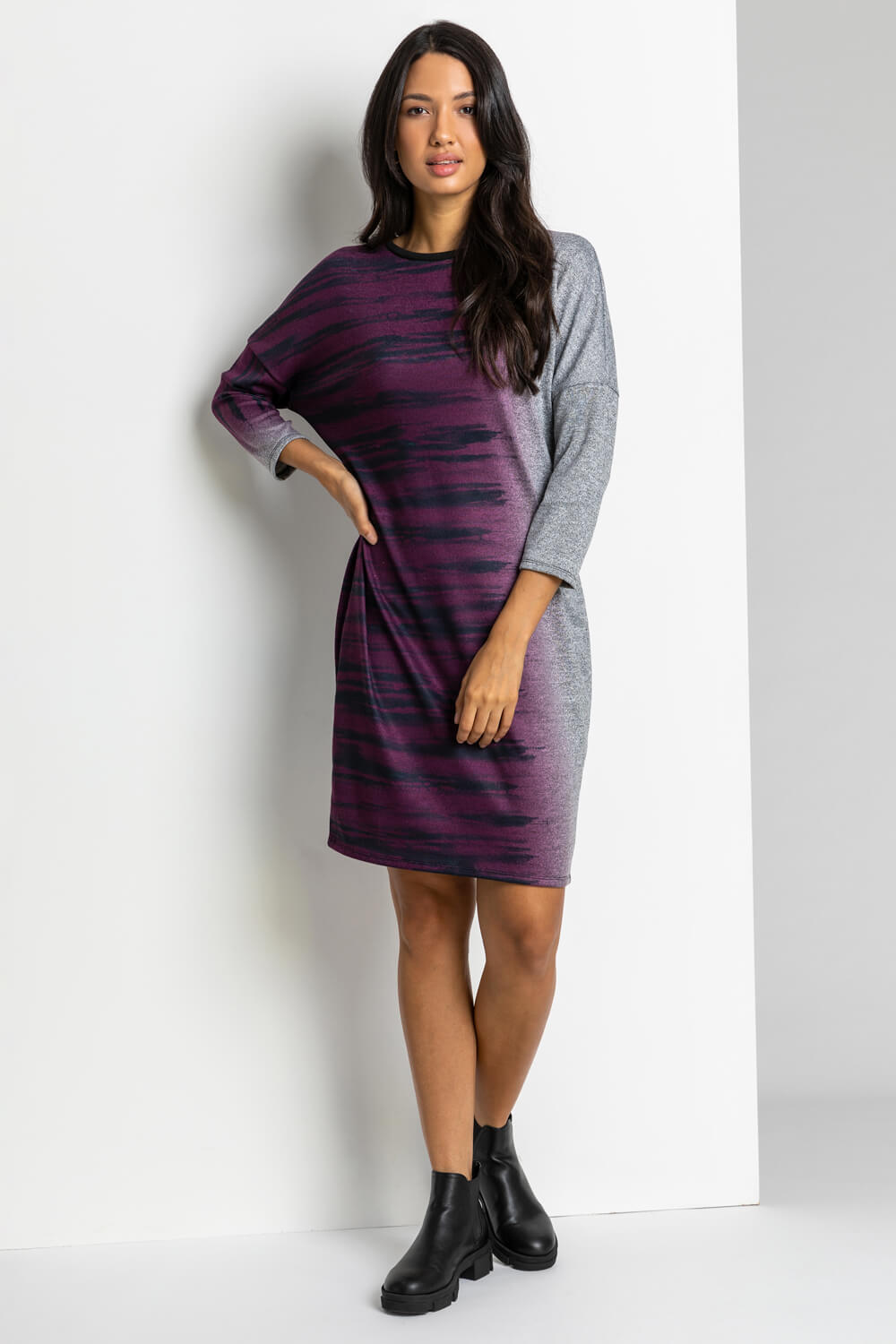 Purple Ombre Animal Print Slouch Dress, Image 4 of 5