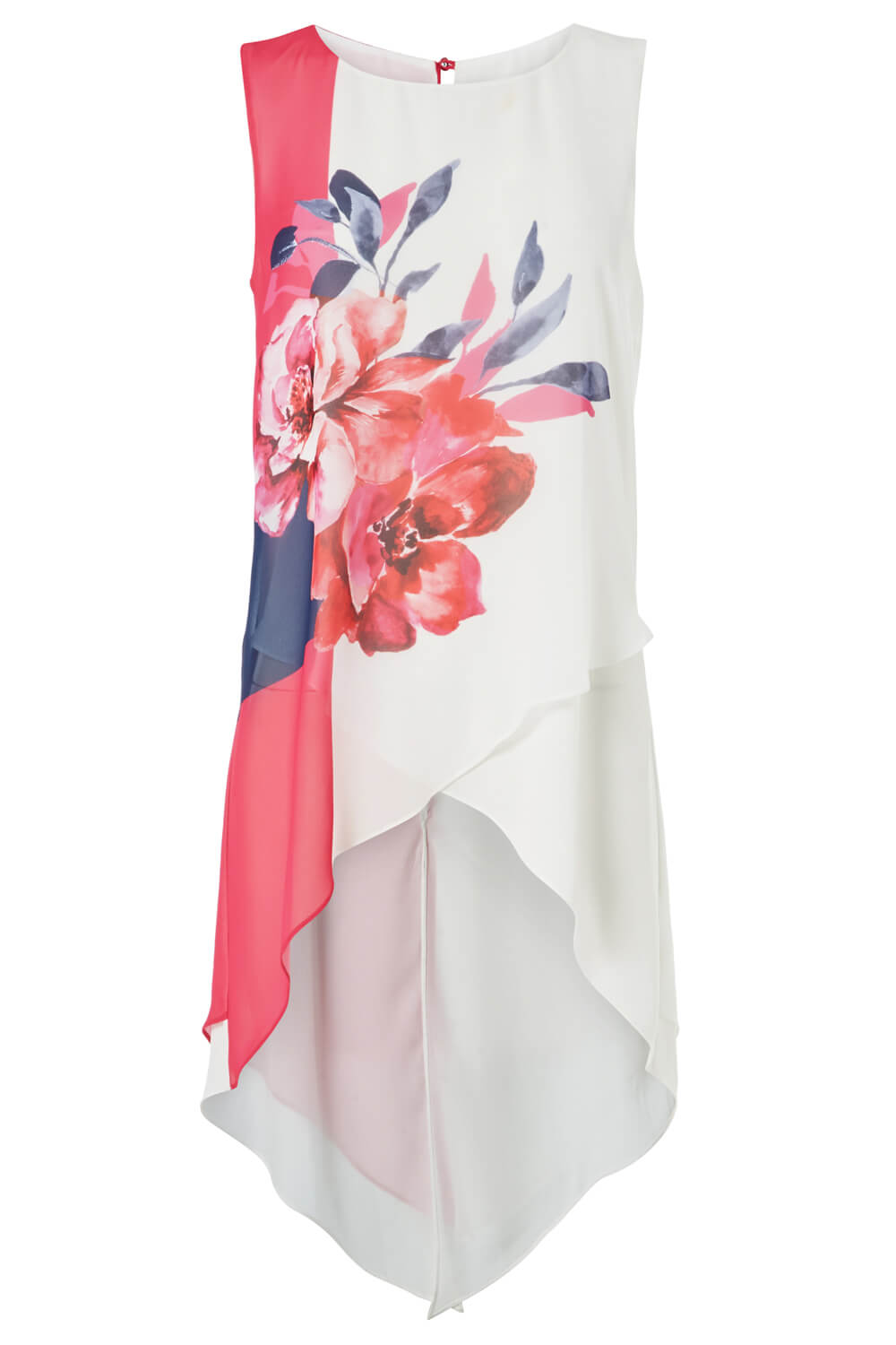 Fuchsia Floral Print Asymmetric Vest Top, Image 4 of 8