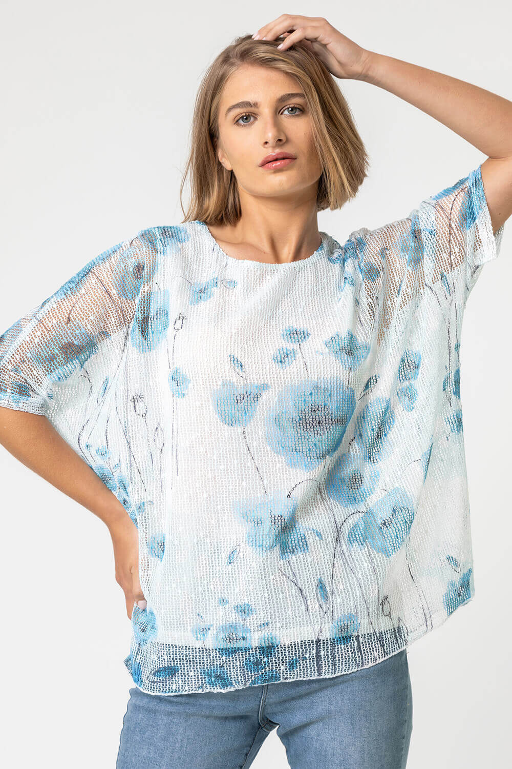 Mesh Overlay Floral Print Top