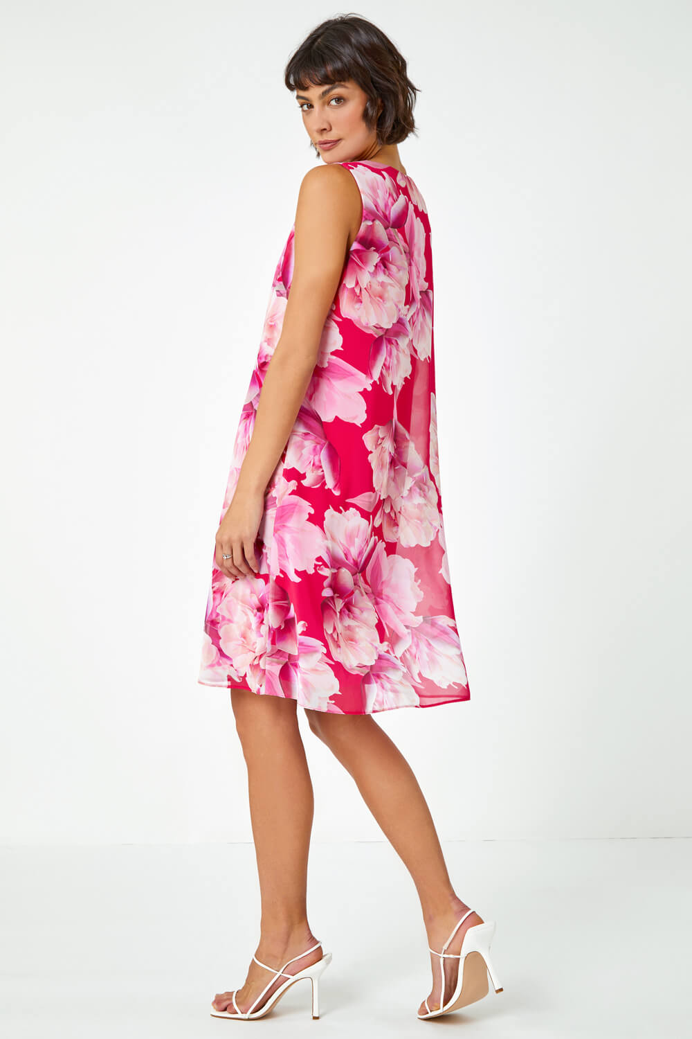 PINK Sleeveless Floral Chiffon Overlay Dress, Image 3 of 5