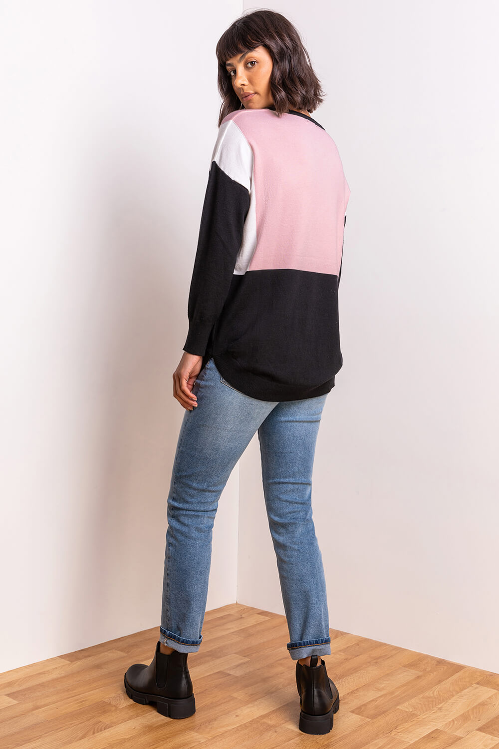 PINK Colour Block Round Neck Jumper, Image 2 of 5