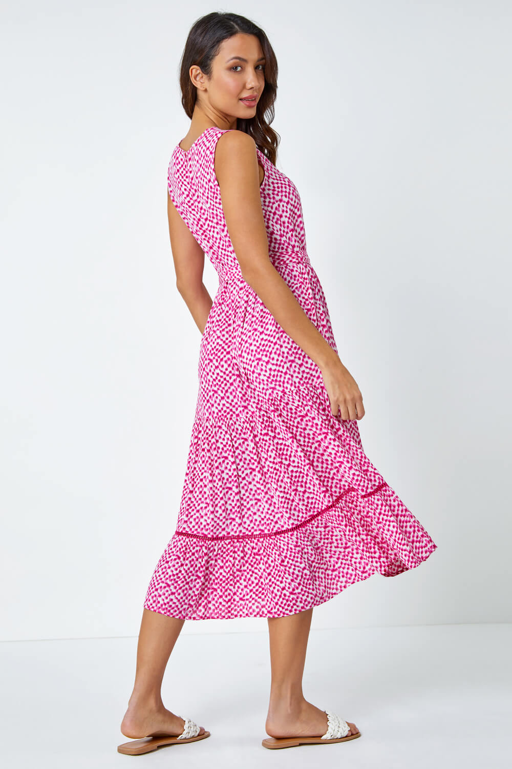 CERISE Sleeveless Spot Print Midi Dress, Image 3 of 5