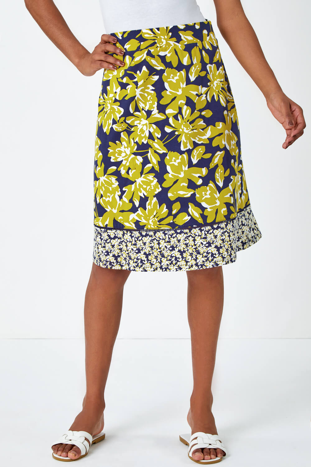 Lime Floral Cotton Blend Stretch Skirt, Image 2 of 5