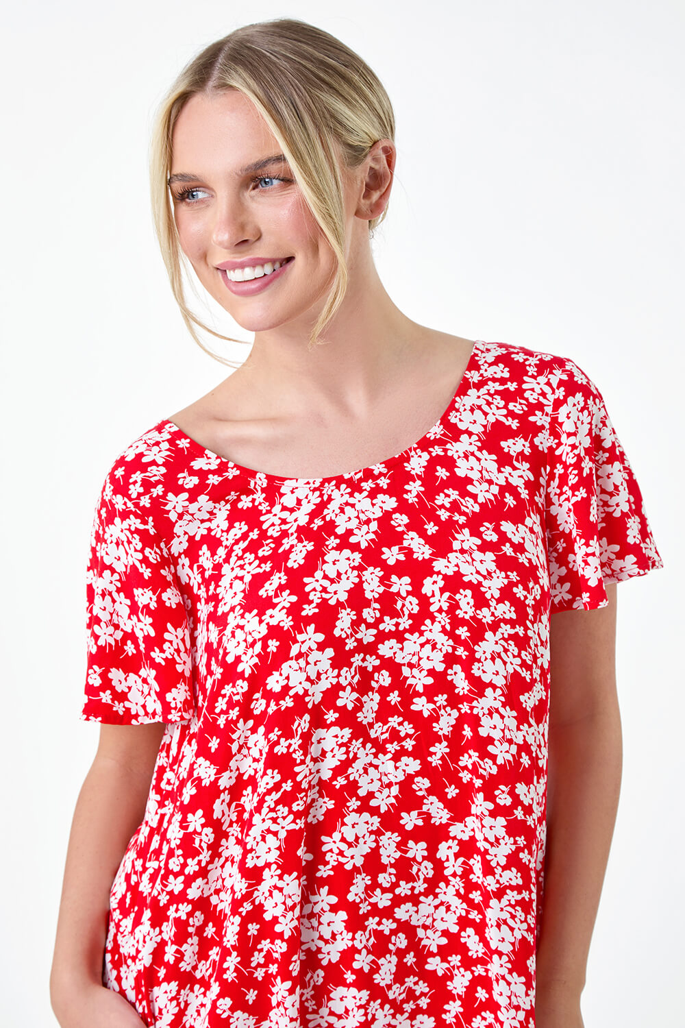 Red Petite Ditsy Floral TShirt Dress Petite UK