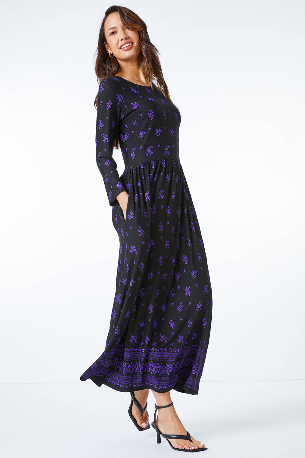 Purple Floral Stretch Maxi Dress , Image 2 of 5
