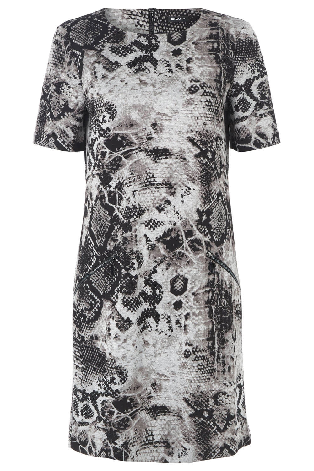 Grey Snake Print Zip Detail Shift Dress, Image 5 of 5