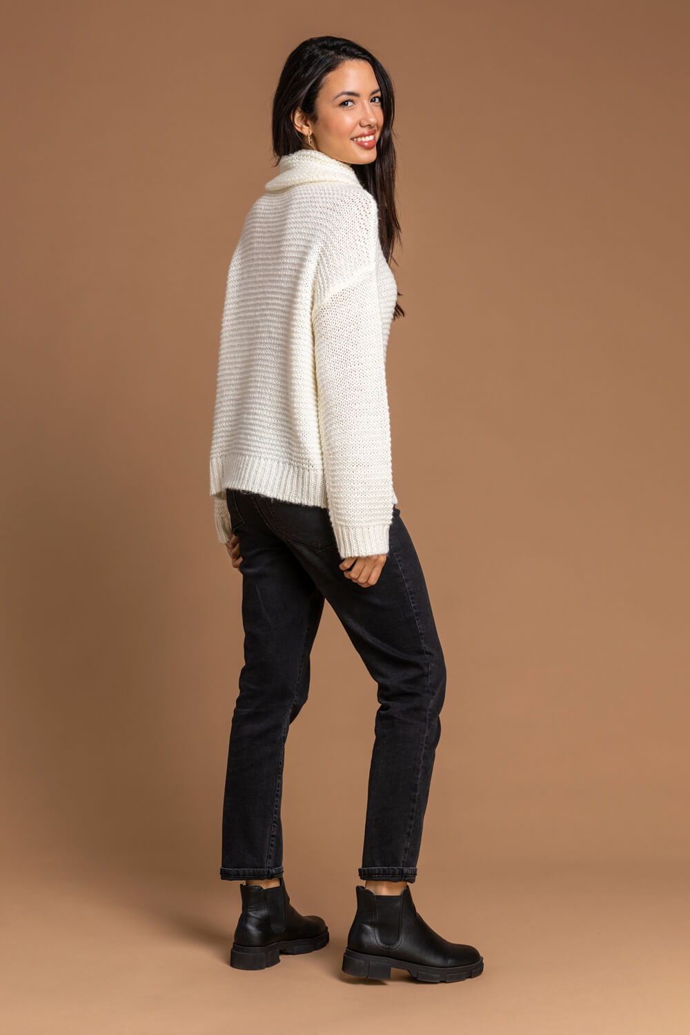 Ivory  Textured Roll Neck Jumper, Image 2 of 5