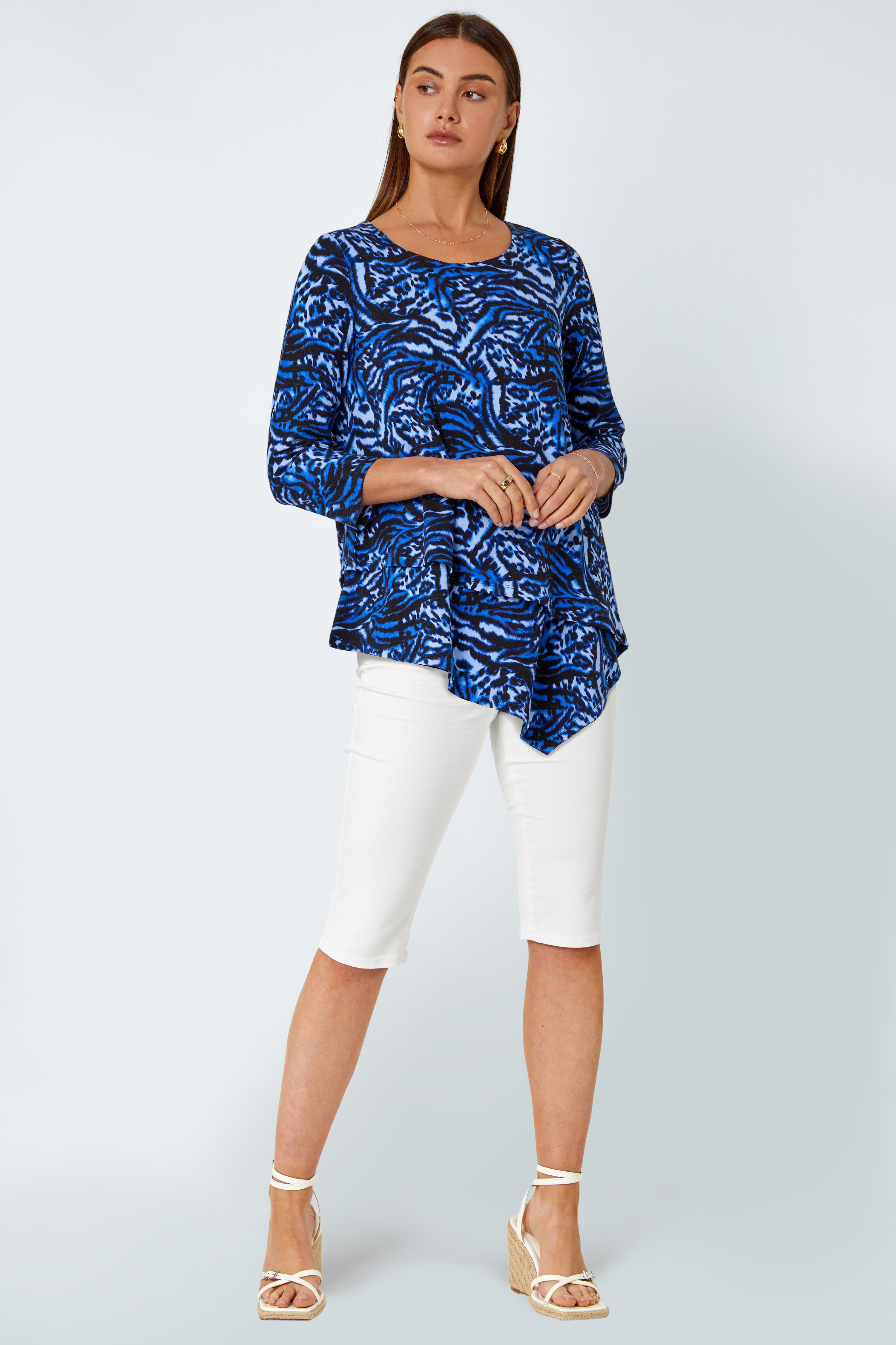 Blue Animal Asymmetric Layer Stretch Top, Image 2 of 5