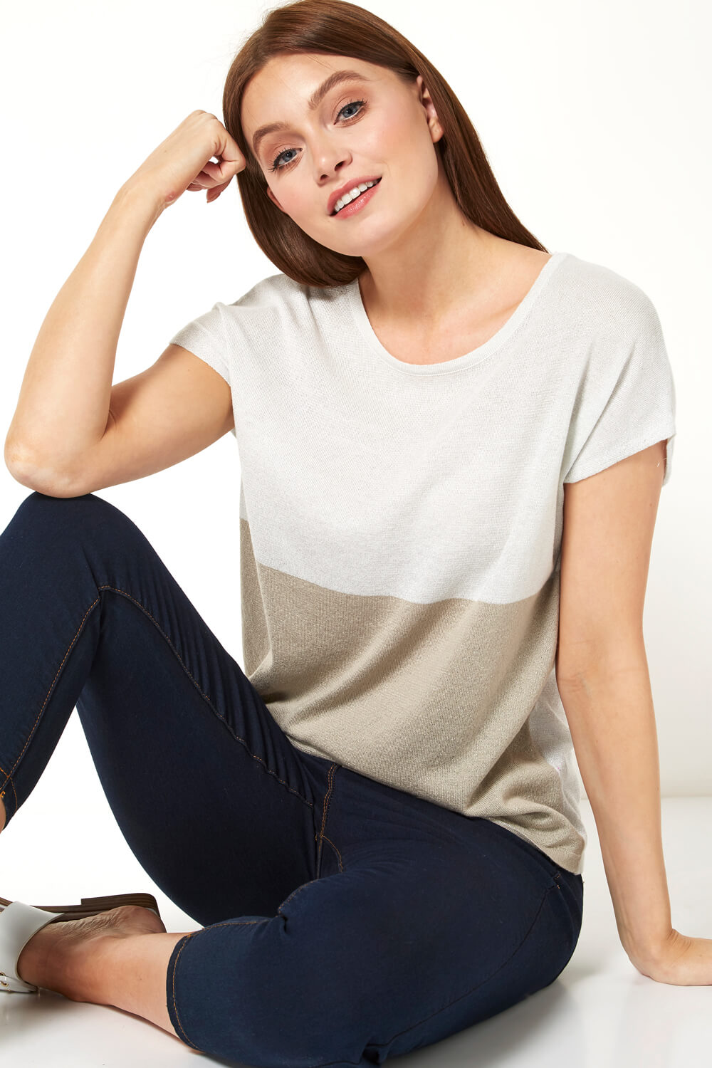 Neutral Colour Block Knit T-Shirt , Image 4 of 5