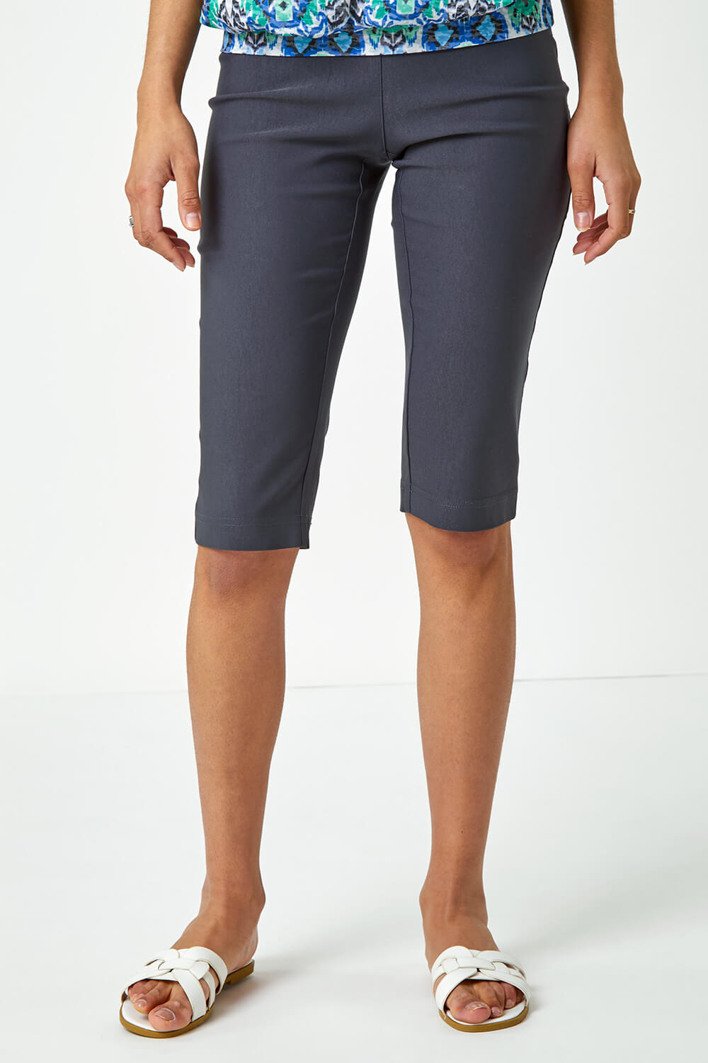 Dark Grey Knee Length Stretch Shorts, Image 4 of 5