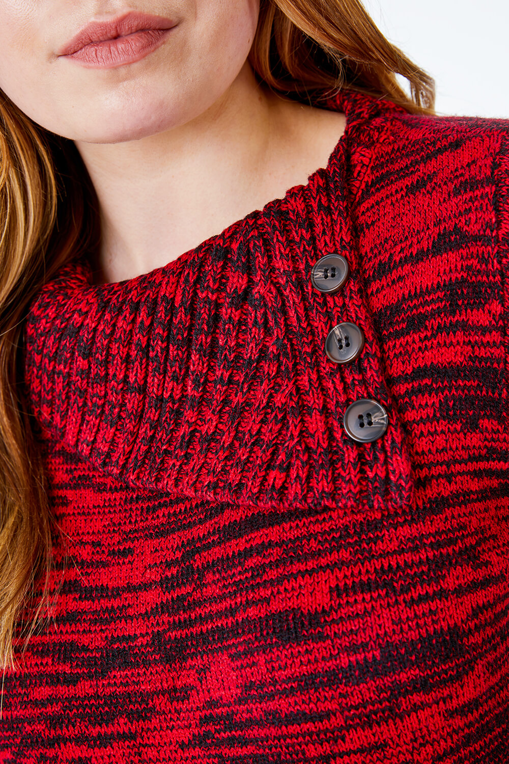Red Textured Button Detail Jumper, Image 5 of 5