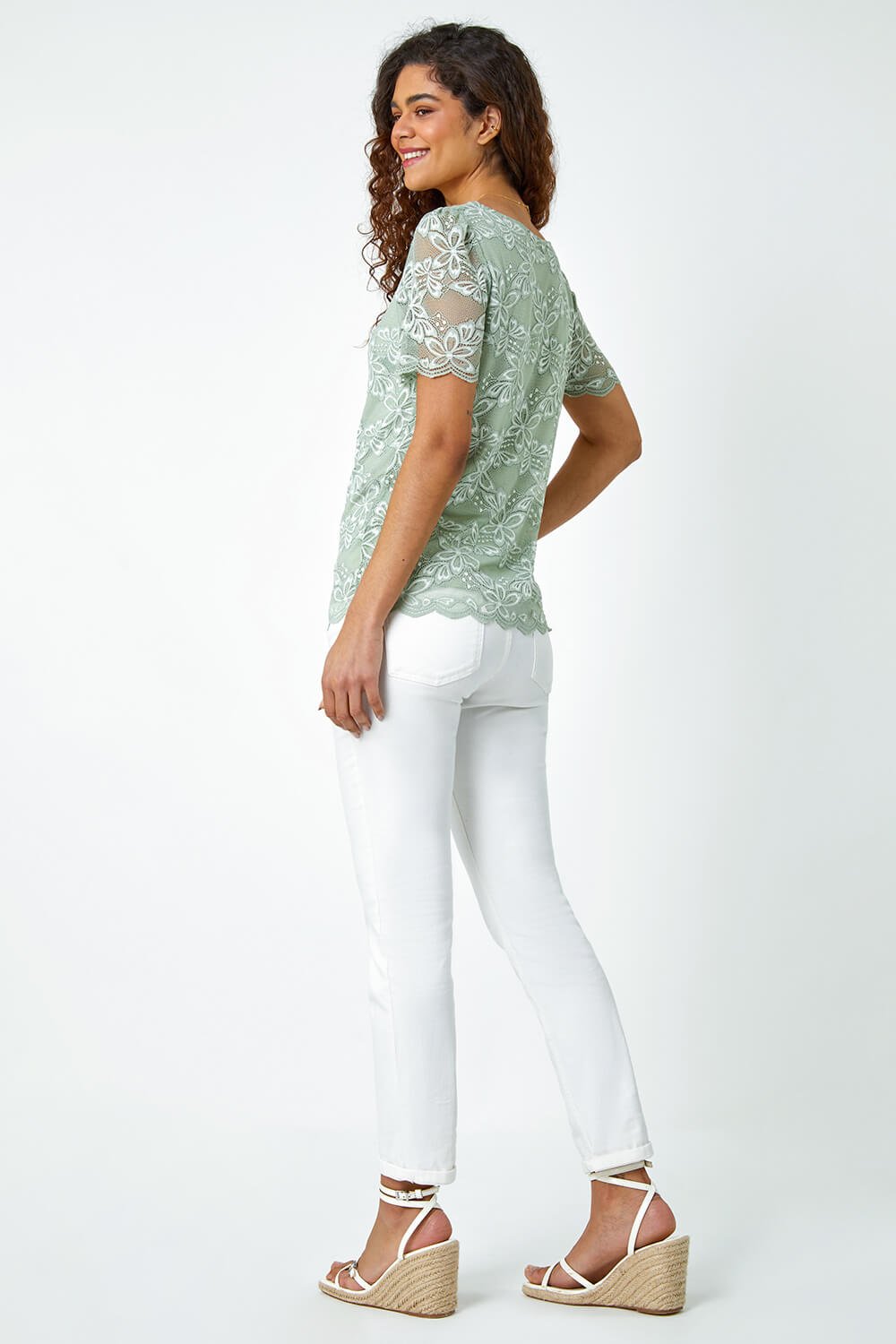 Sage Floral Stretch Lace Top, Image 3 of 5