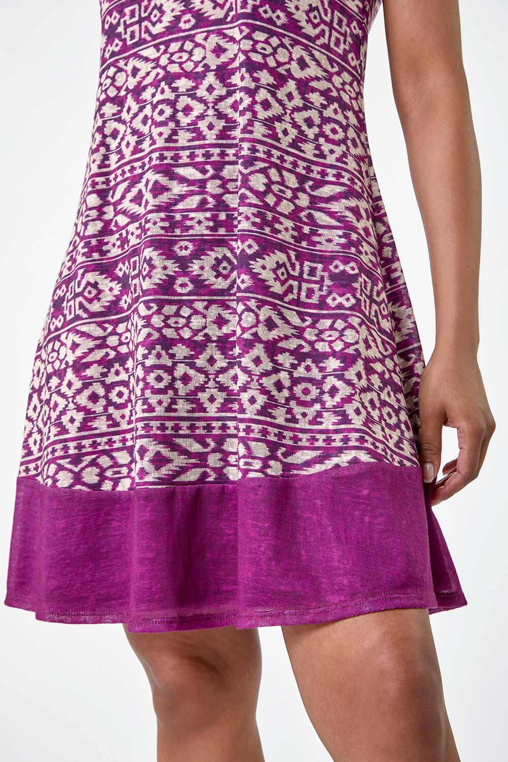 Aubergine Petite Aztec Print Contrast Hem Dress, Image 5 of 5