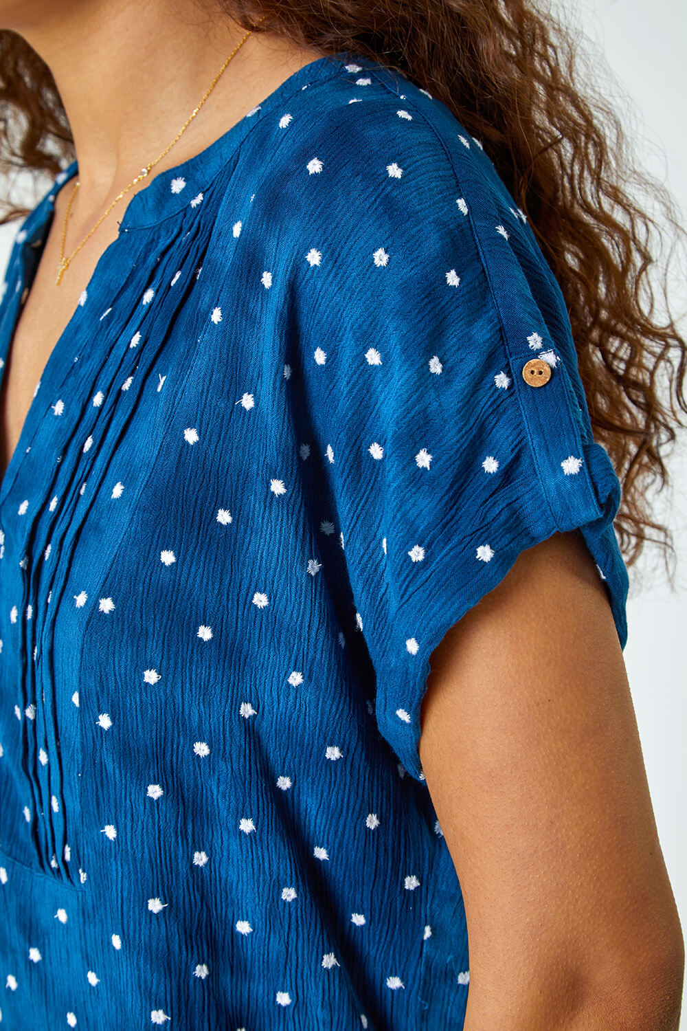 Navy  Embroidered Polka Dot Print Top, Image 5 of 5