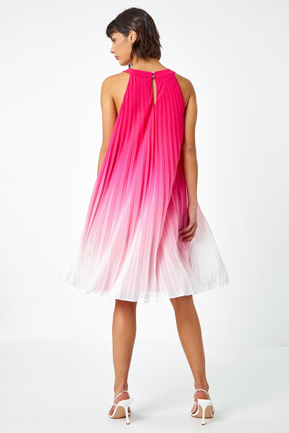 CERISE Ombre Halter Neck Pleated Swing Dress, Image 3 of 5