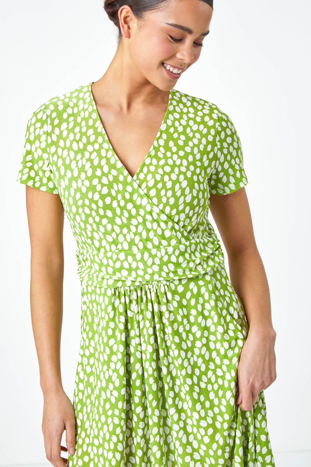 Lime Petite Spot Print Wrap Stretch Dress, Image 4 of 5