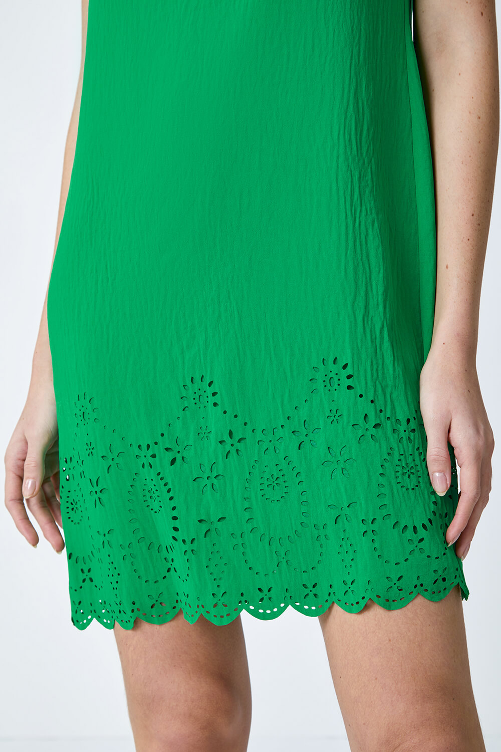 Green Floral Hem Textured Shift Dress, Image 5 of 5