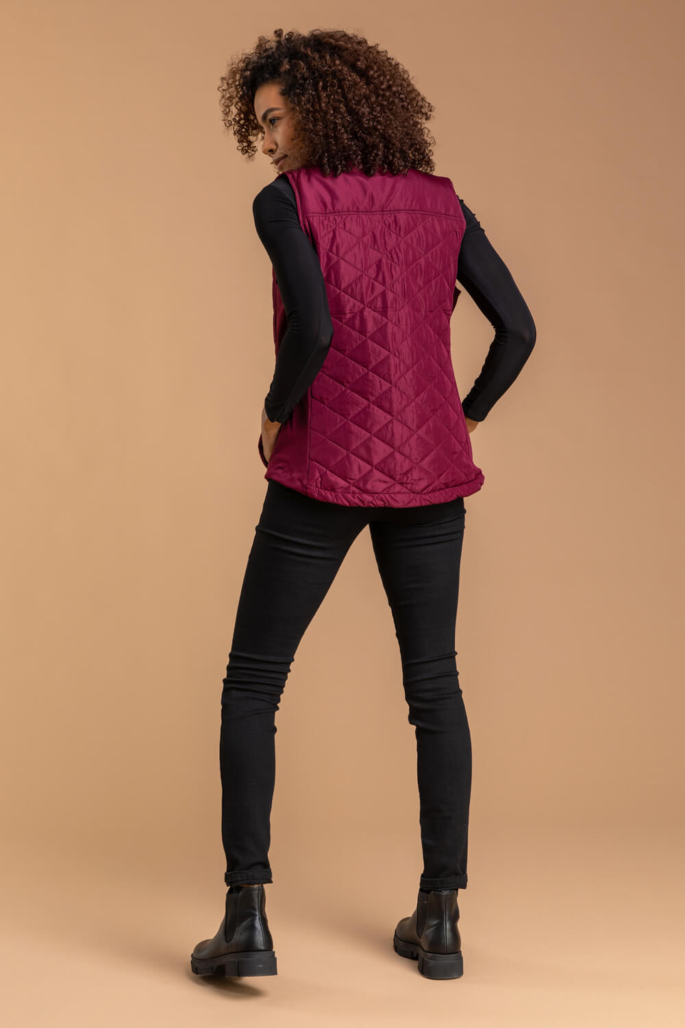 Bordeaux Quilted High Neck Gilet, Image 2 of 5
