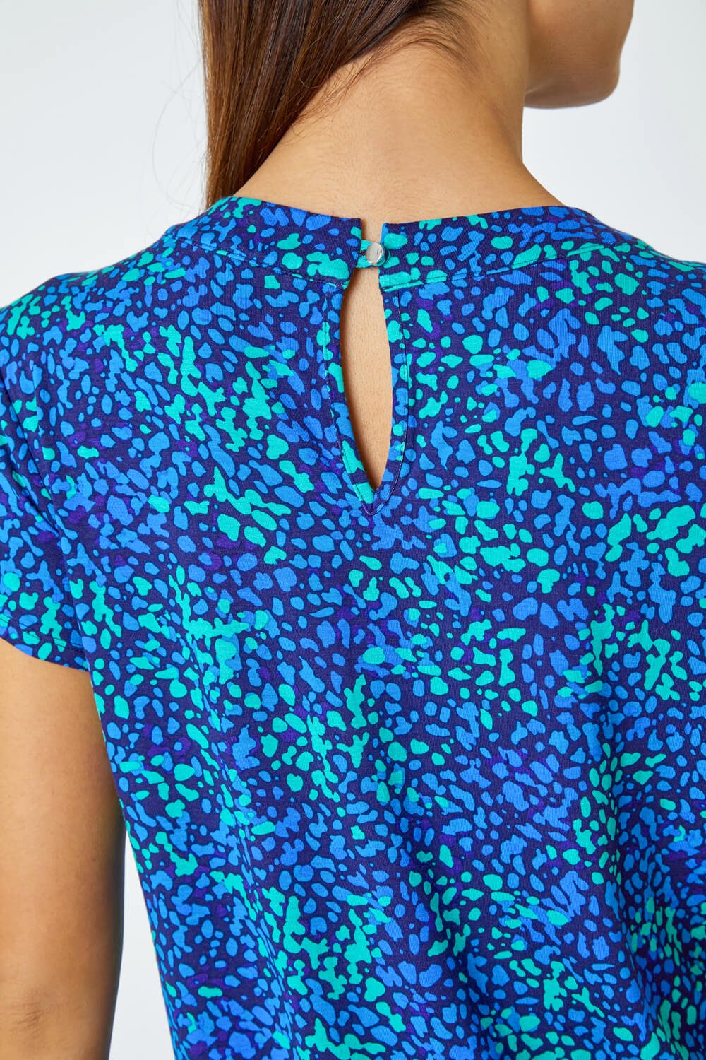 Blue Ditsy Spot Print Pleated Stretch Top, Image 5 of 5