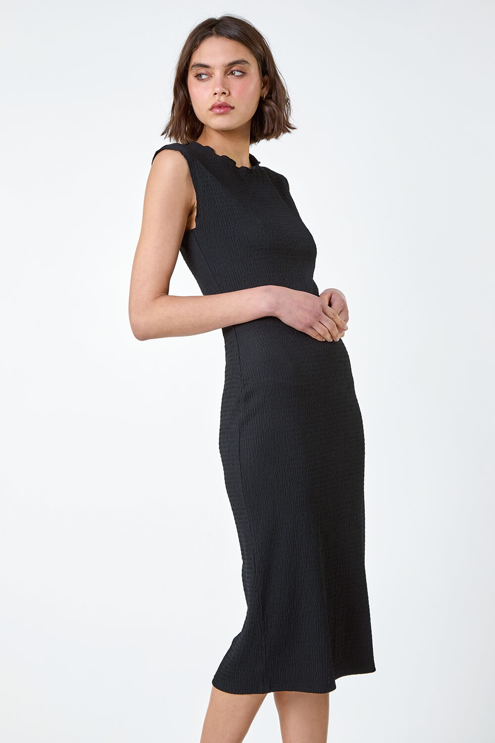 Black Textured Stretch Bodycon Dress, Image 2 of 5