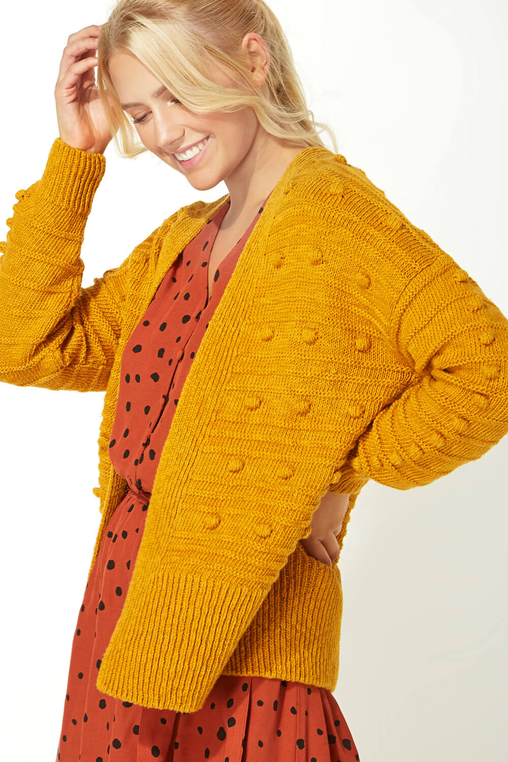 Amber Bobble Detail Textured Cardigan, Image 5 of 6