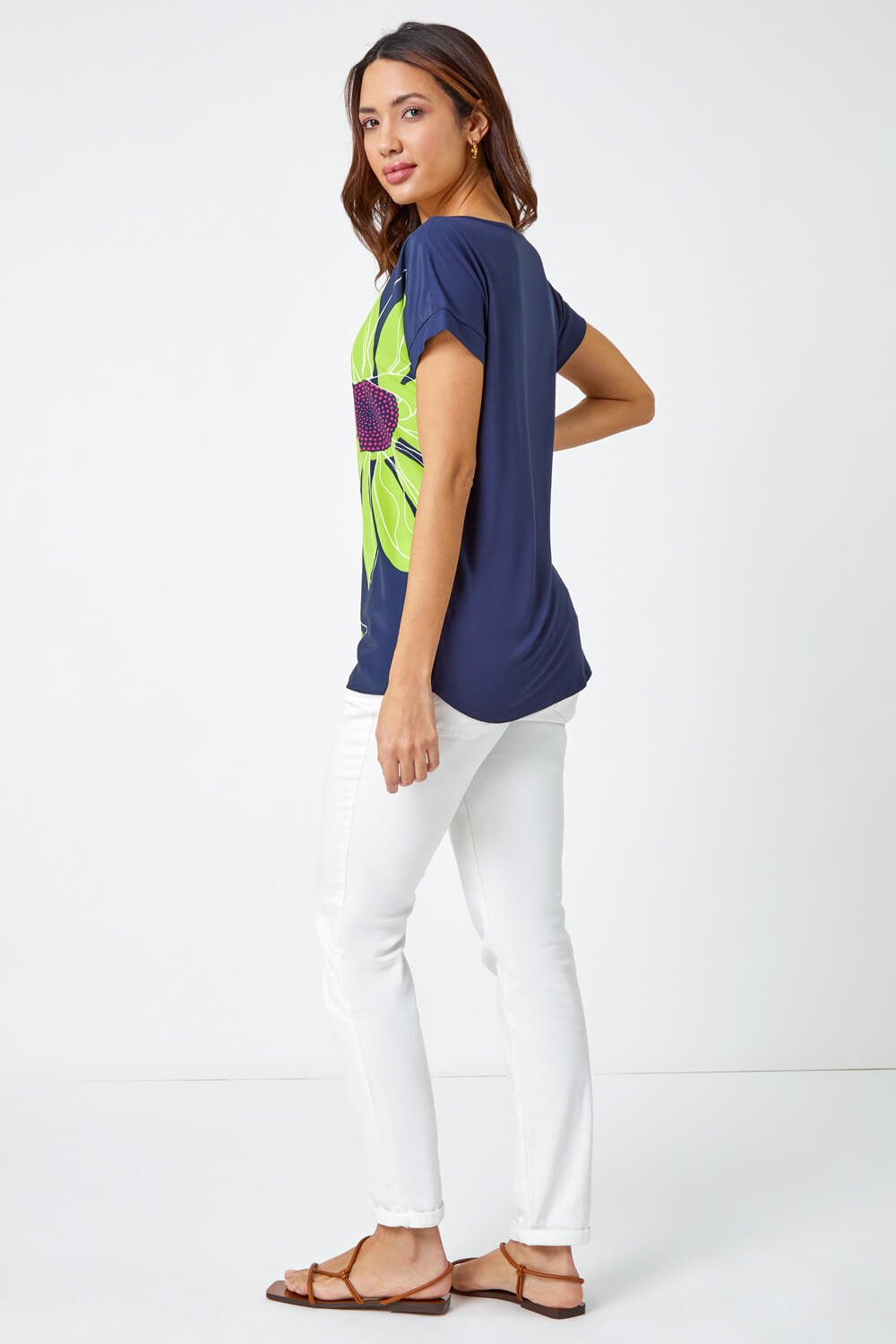 Lime Contrast Floral Print T Shirt, Image 3 of 5