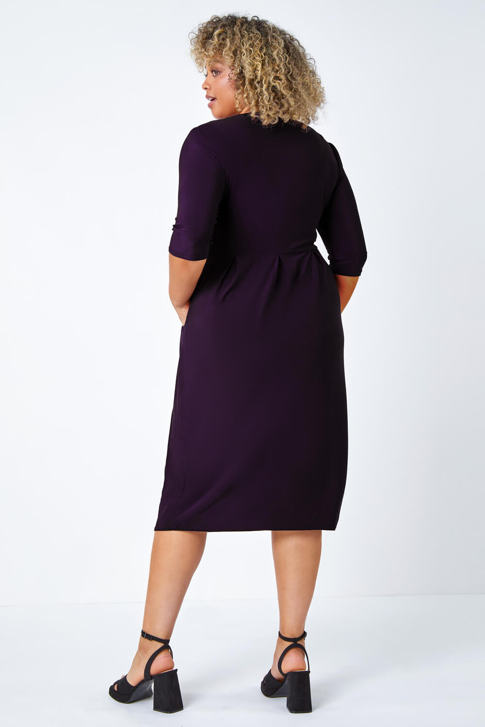 Purple Curve Pocket Detail Midi Stretch Dress, Image 3 of 5