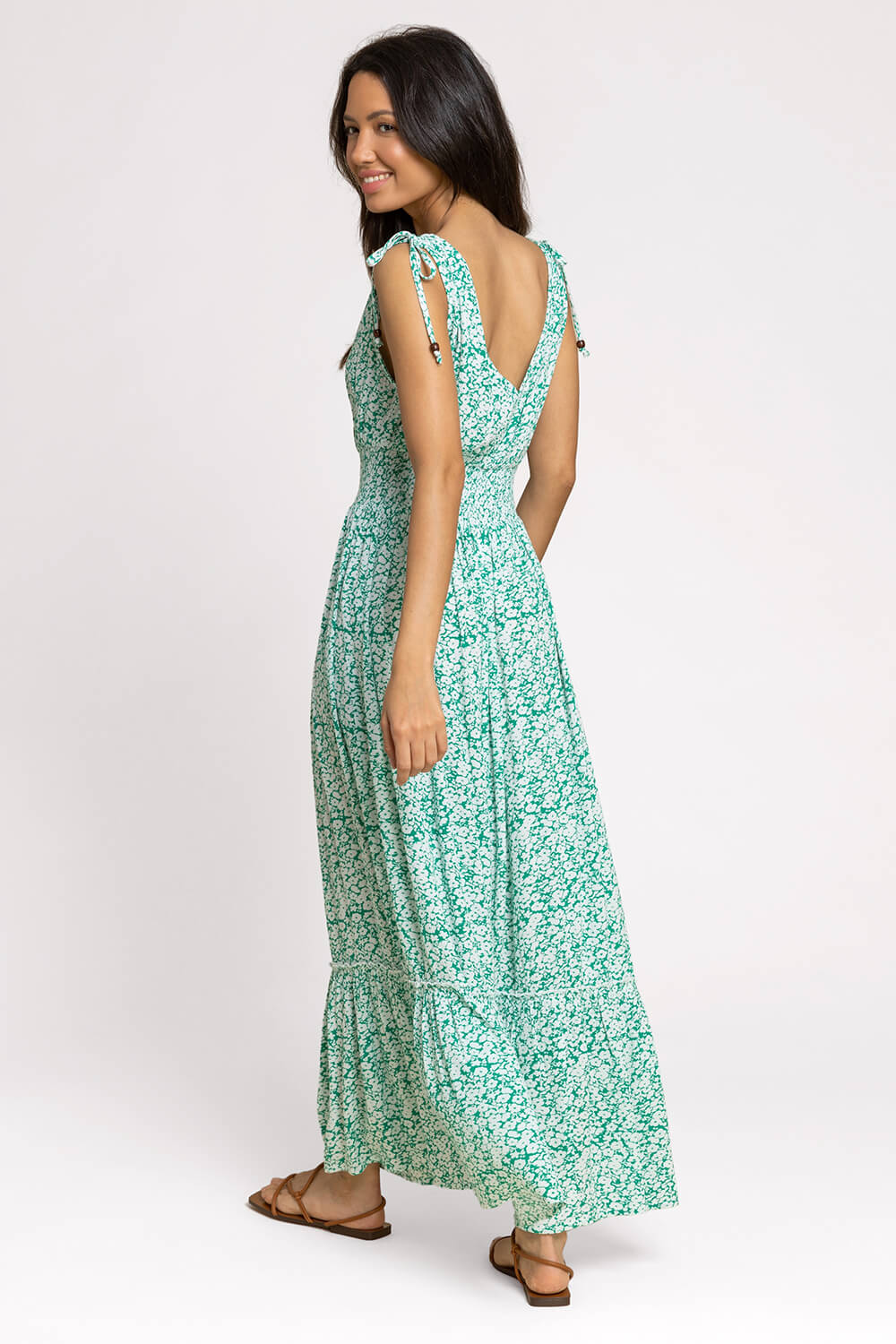 Green Ditsy Floral Shirred Waist Maxi Dress, Image 2 of 5