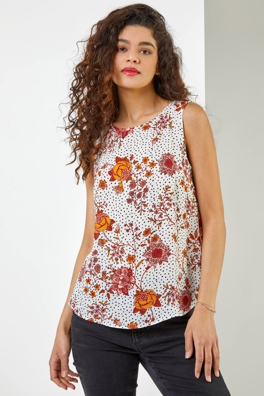 Buy Floral Print Broderie Tiered Cami Top - 22, Tops