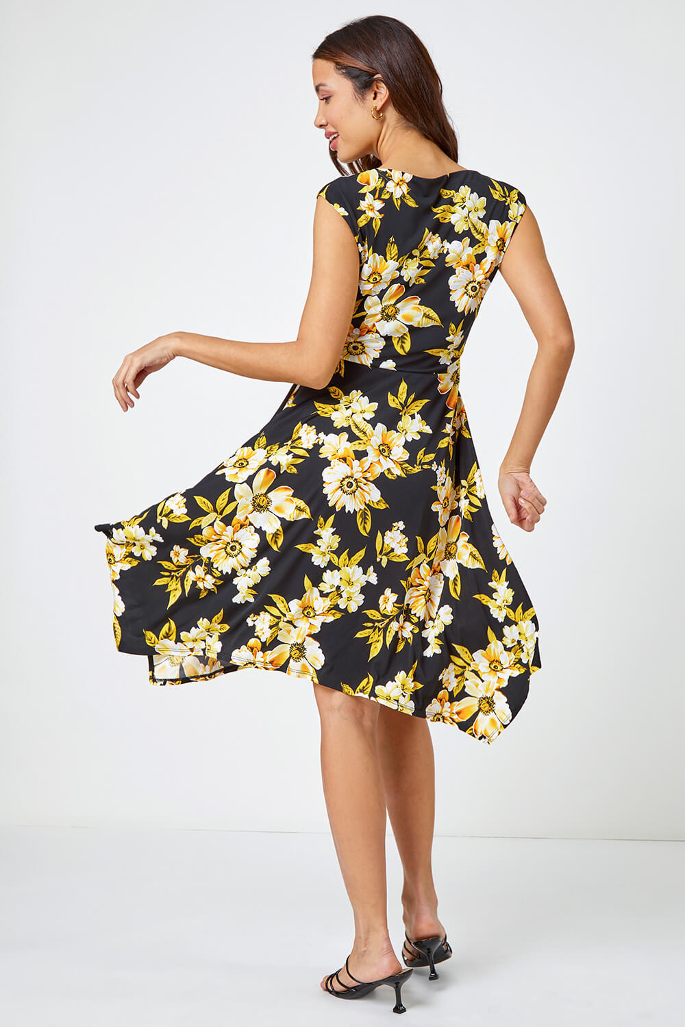 Yellow Textured Floral Print Tie Dress, Image 3 of 5