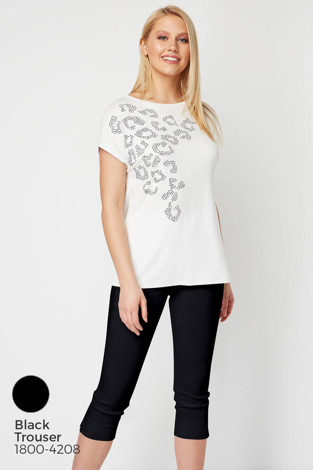 Ivory  Animal Print Stud T-Shirt Top, Image 7 of 9