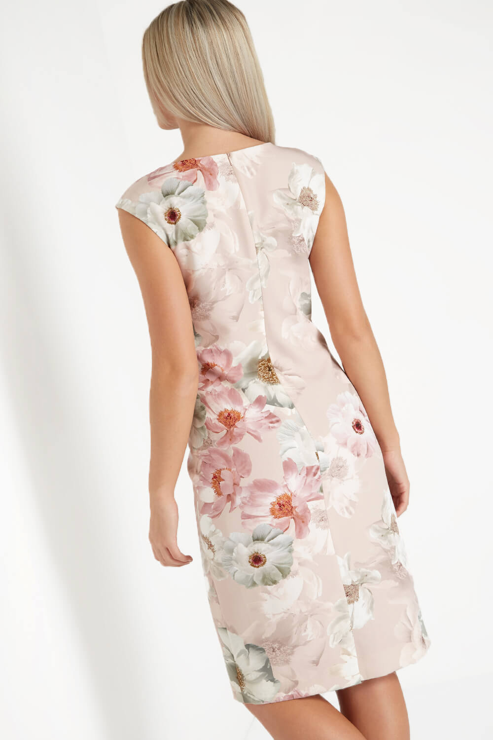 PINK Floral Print Scuba Dress, Image 3 of 5