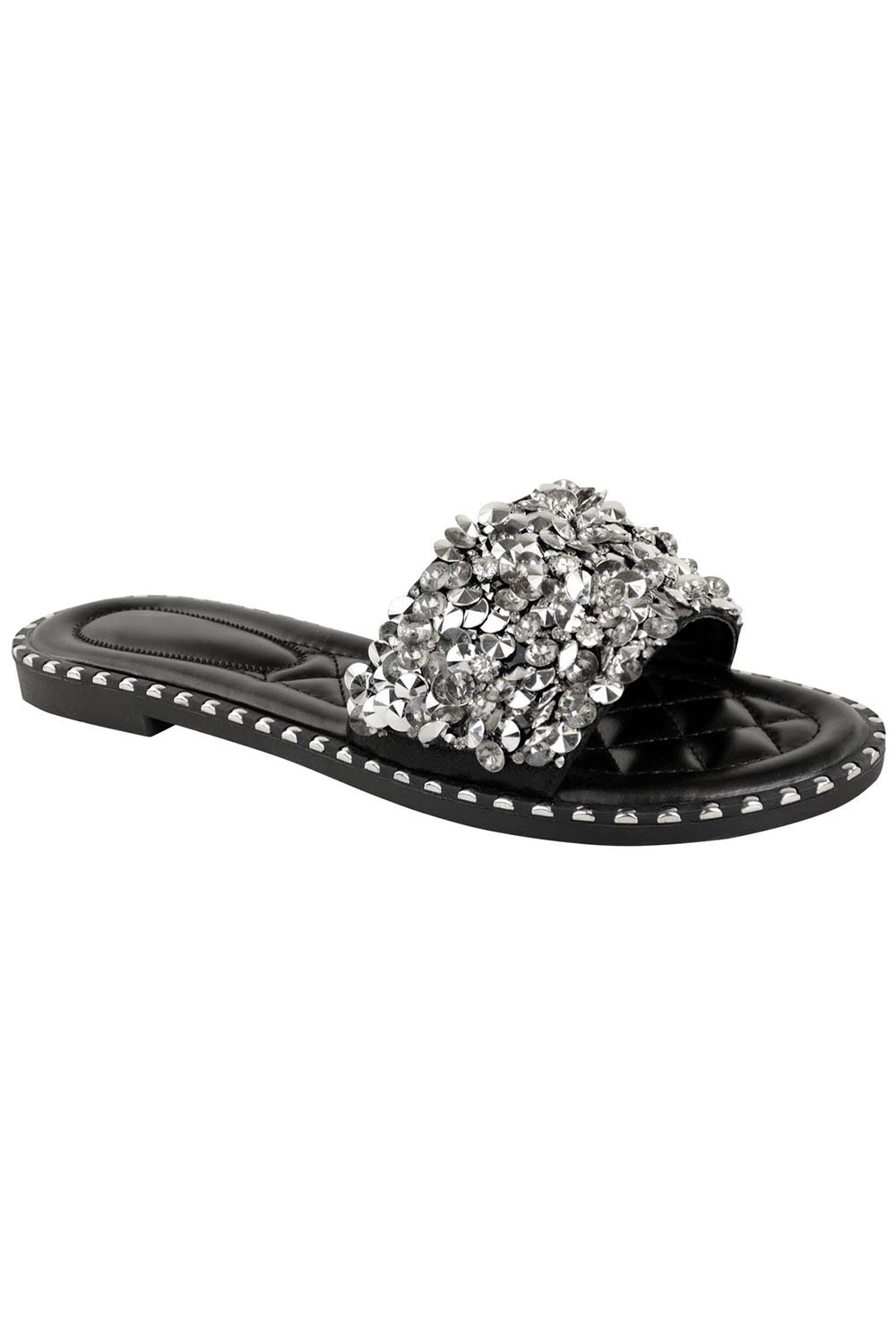 Black Embellished Flat Slider Sandals, Image 3 of 3