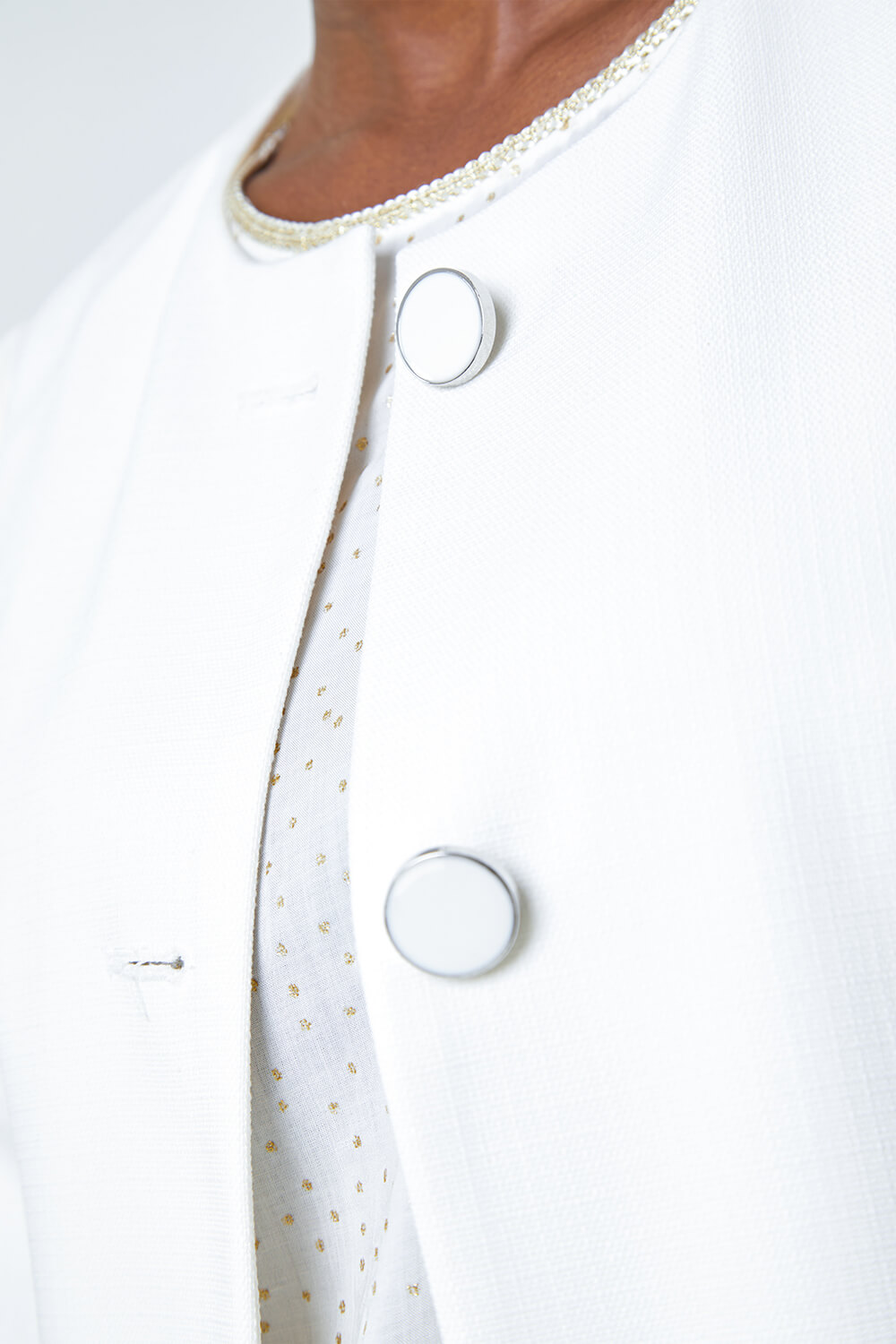Ivory  Collarless Button Detail Jacket, Image 5 of 5