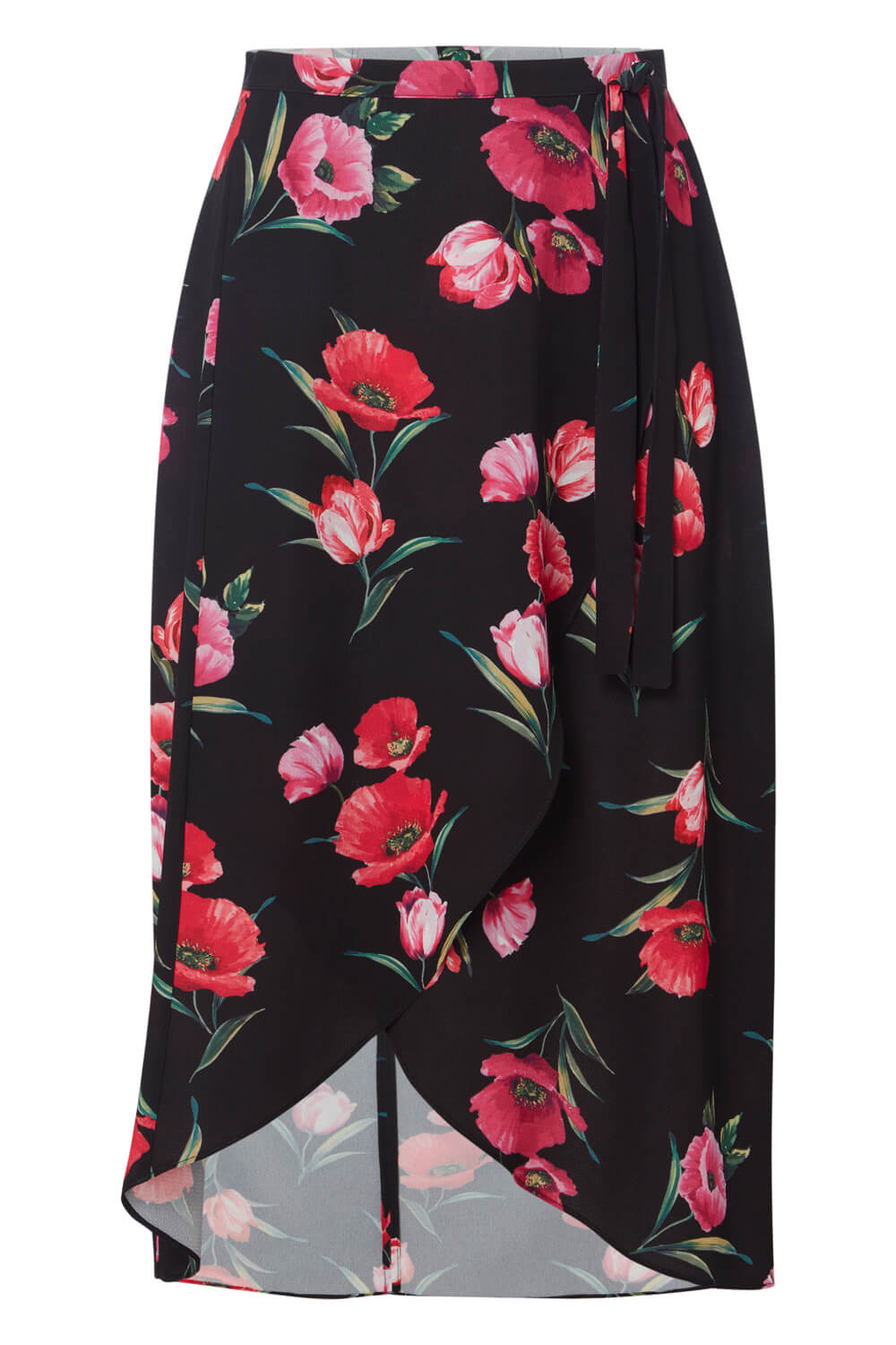 Black Floral Print Wrap Skirt, Image 5 of 5