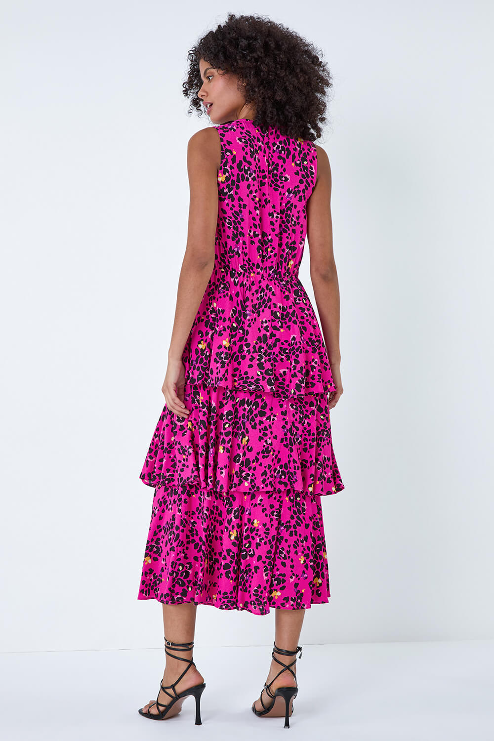 PINK Leopard Print Tiered Midi Dress, Image 3 of 5