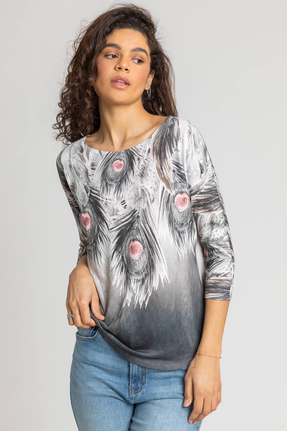 Feather Border Print Top