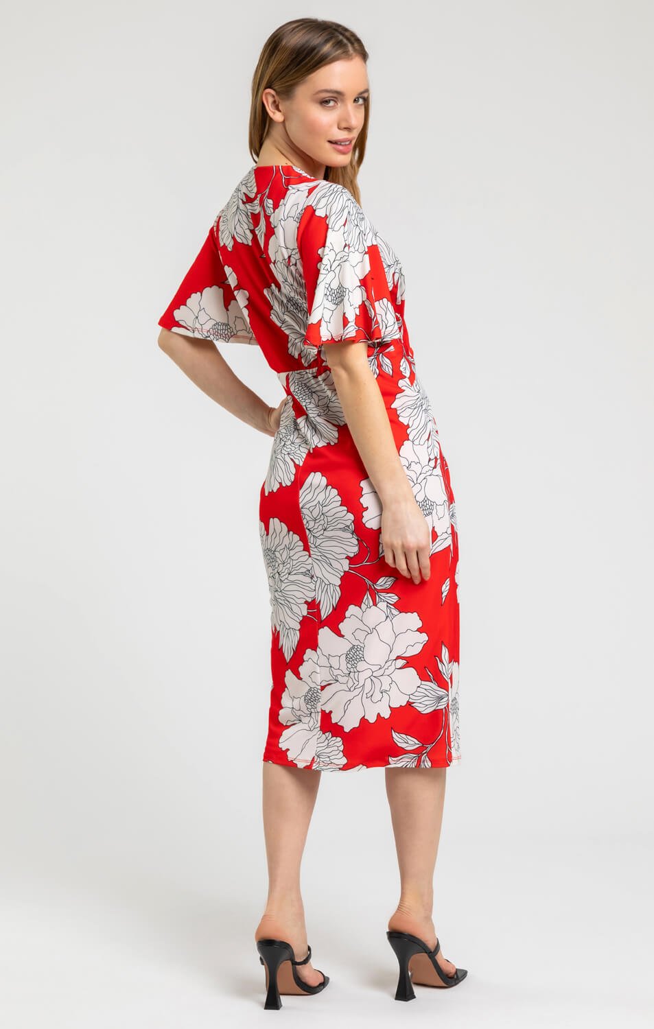 Red Petite Floral Ruched Wrap Dress, Image 2 of 4