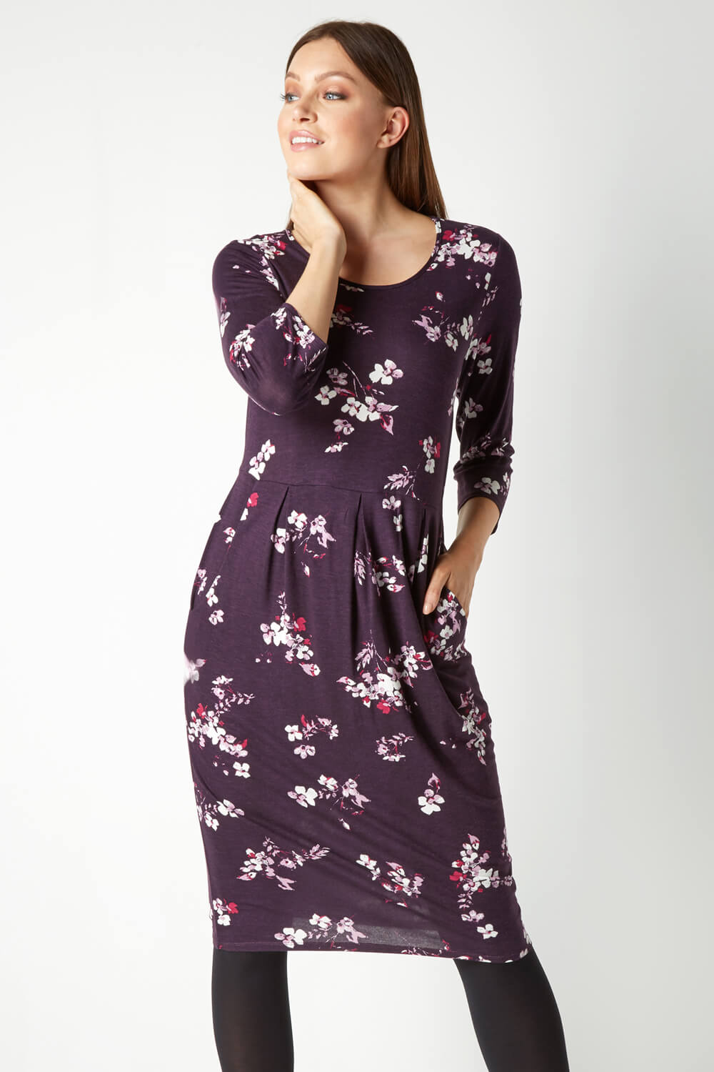 Floral Print Tunic Dress in Purple - Roman Originals UK