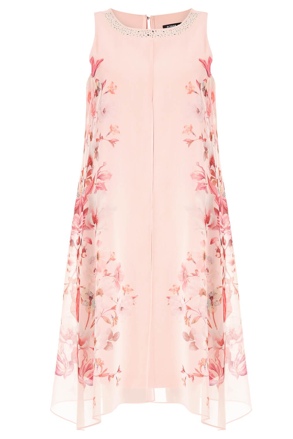 Light Pink Floral Chiffon Layer Embellished Shift Dress, Image 4 of 4