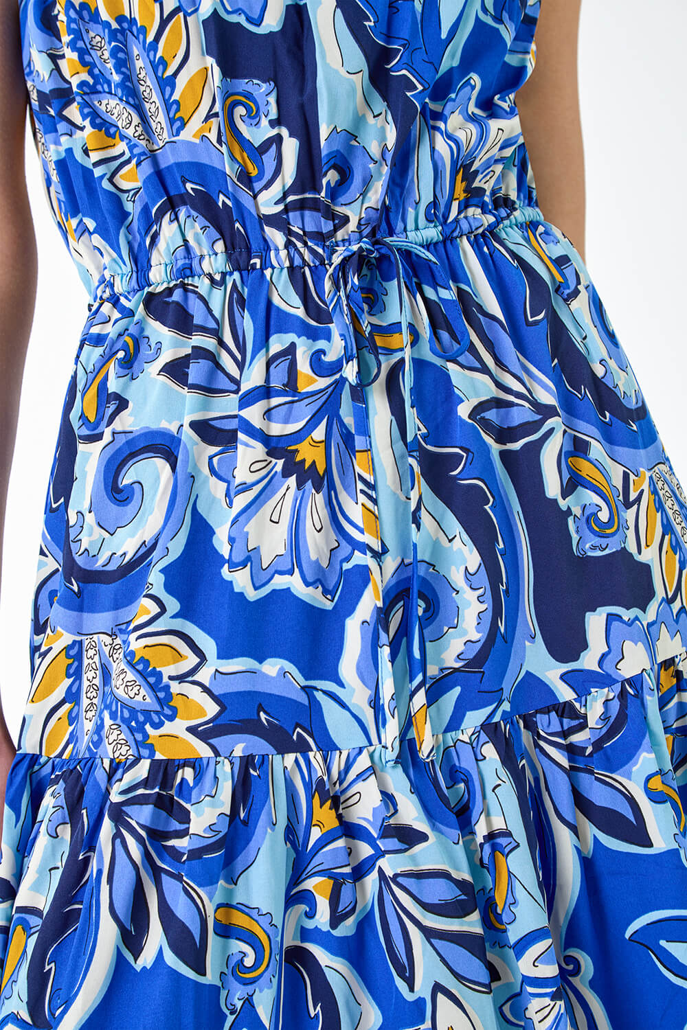 Royal Blue Baroque Print Tiered Midi Dress, Image 5 of 5