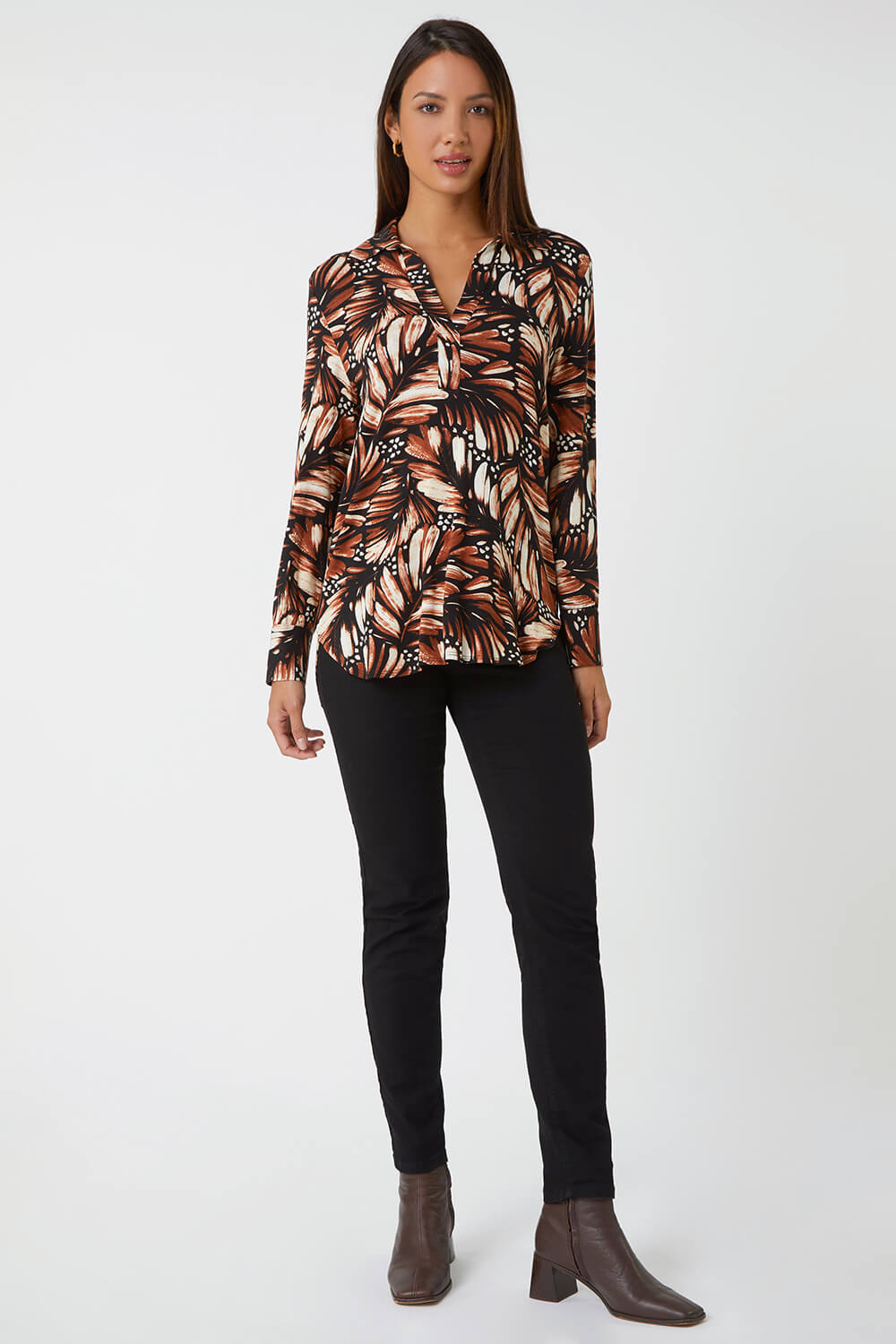 Stone Feather Print Stretch Shirt, Image 2 of 5