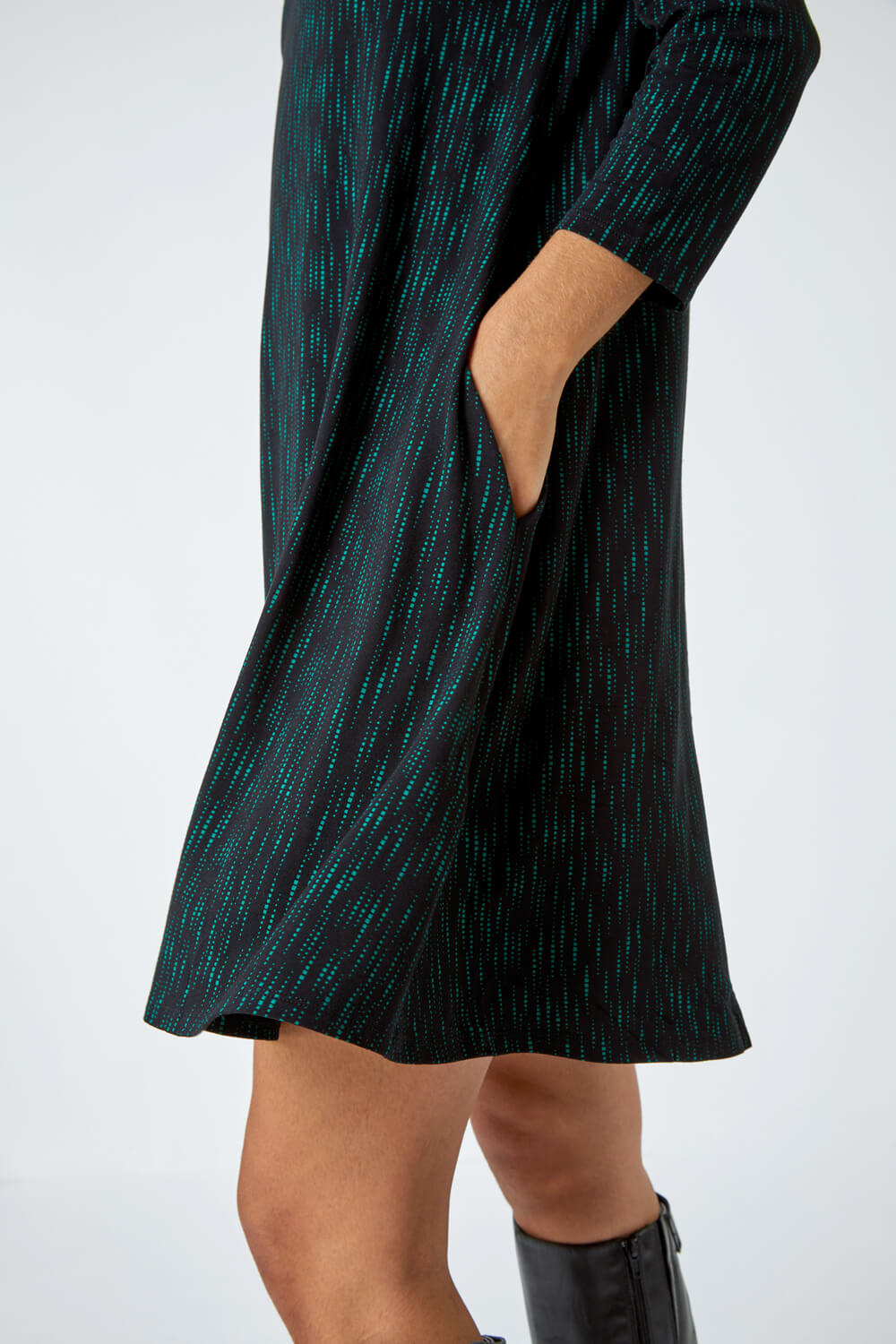 Black Abstract Square Neck Stretch Dress, Image 5 of 5