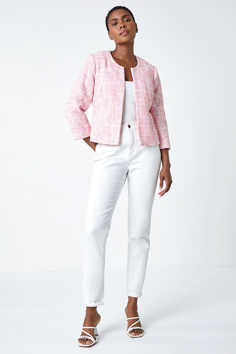 Bright Pink Smart Textured Boucle Jacket, Image 2 of 5