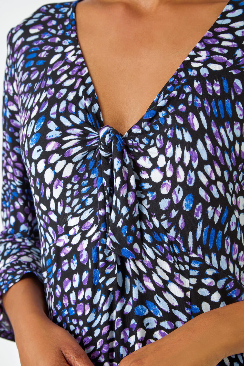 Purple Mosaic Print Frill Hem Stretch Dress, Image 5 of 5