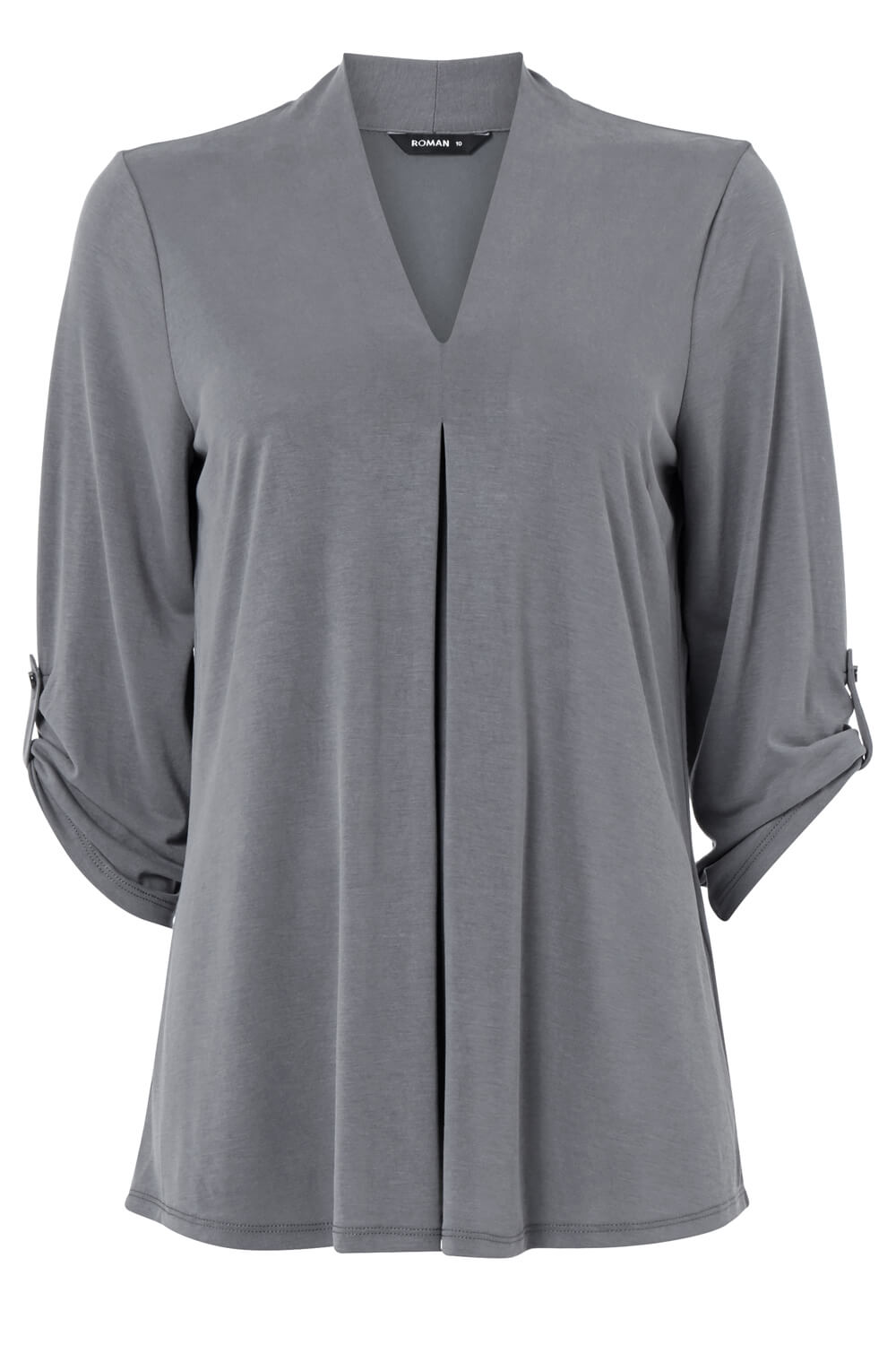 Grey Pleat Front 3/4 Sleeve Top, Image 5 of 5