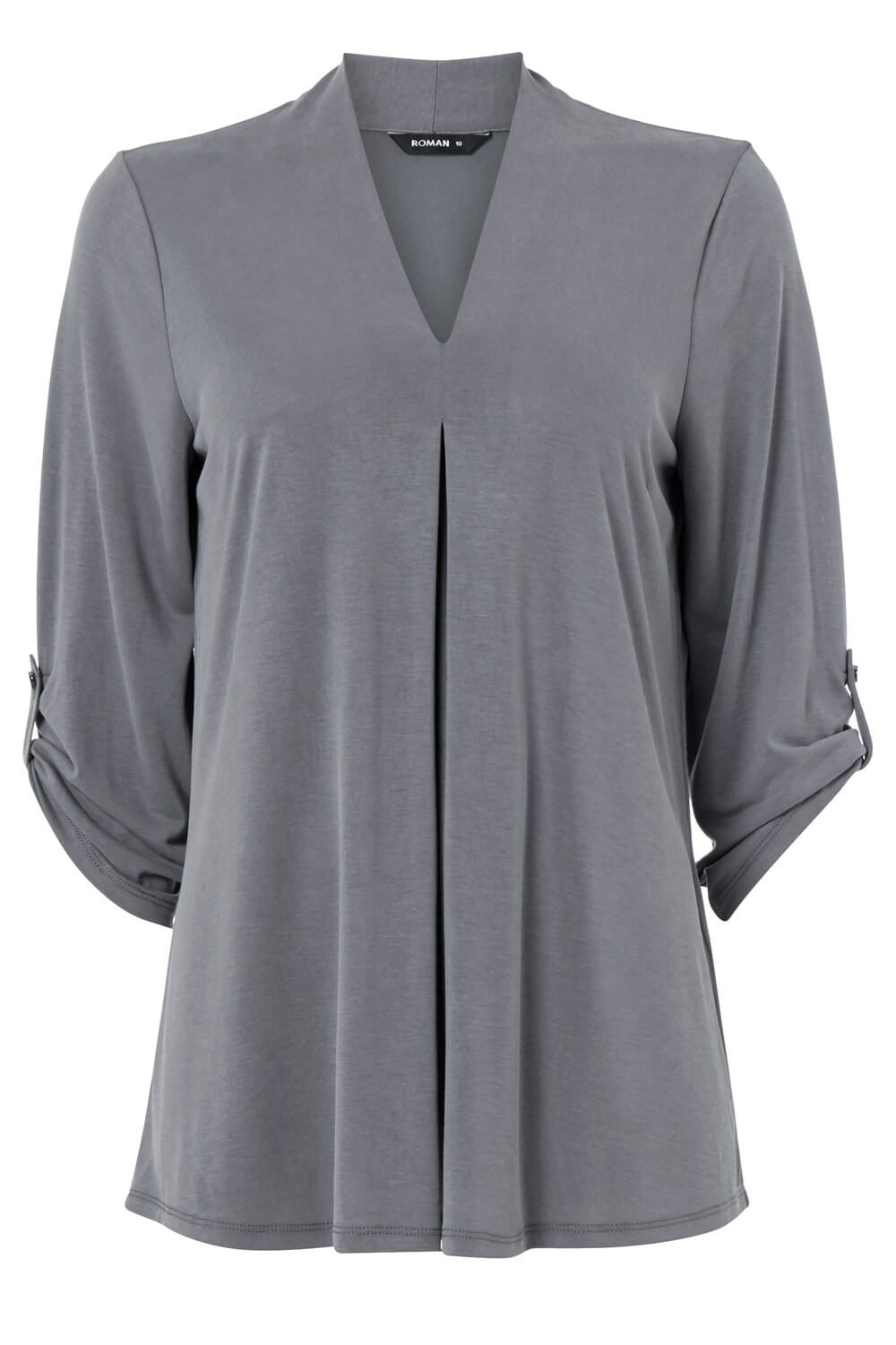 Pleat Front 3/4 Sleeve Top in Grey - Roman Originals UK