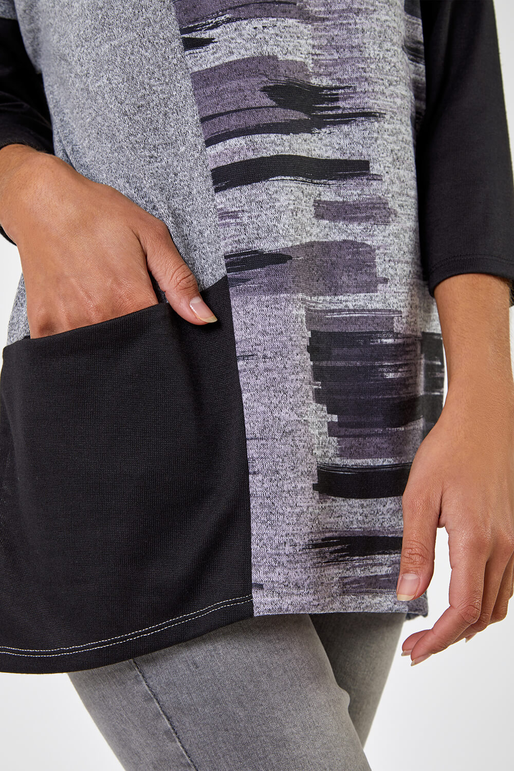 Grey Colour Block Graphic Print Tunic Top, Image 5 of 5